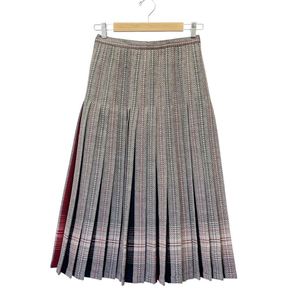 Vintage Wool Plaid Pleated Midi Skirt Red Black Cream VTG EU 38 US 8 Modern 2 - Picture 2 of 10